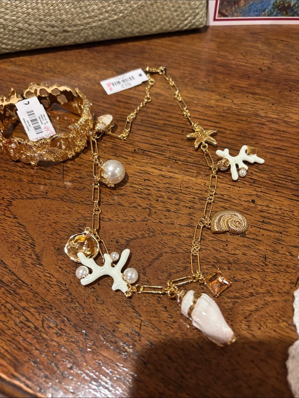 Talbots Gold-Tone Sea Charm Necklace with White Enamel & Pearls